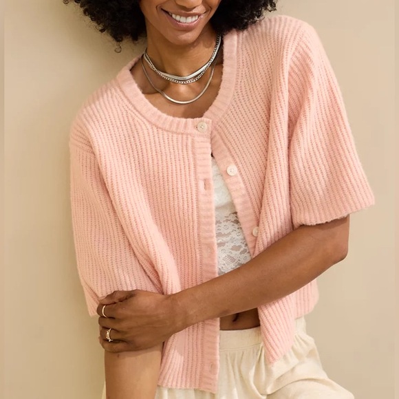 aerie Sweaters - NWT Aerie unREAL Short Sleeve Cardigan- dusty pink